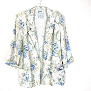 Joanna Vintage Open Front Blazer Jacket Women's  Size L Floral CottageCore